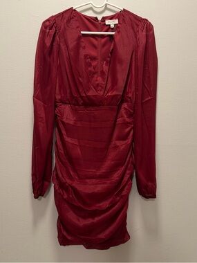 NWT Andree By Unit Maroon Long Sleeve Ruched Mini Dress Size L Party Celebration